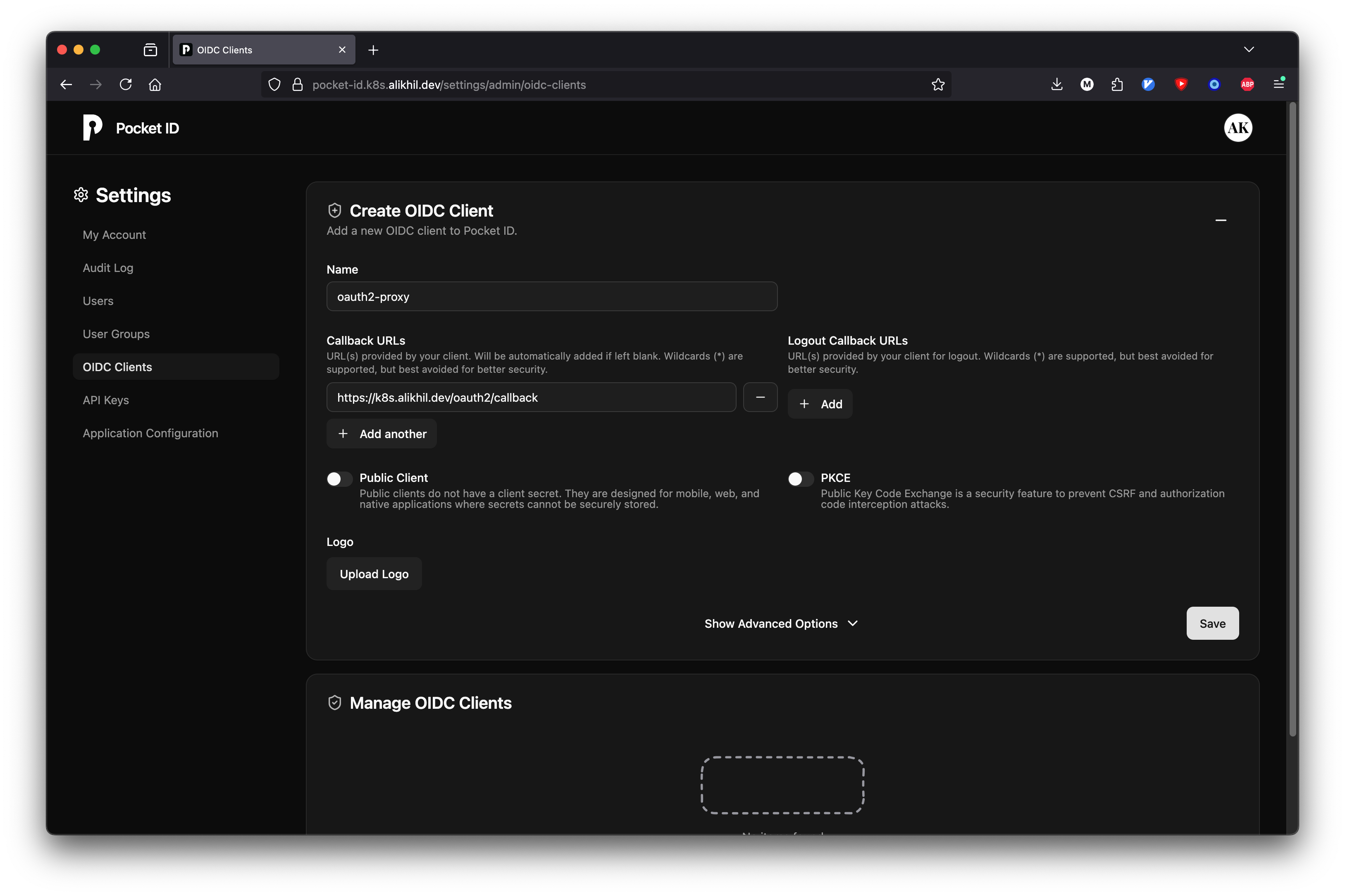 PocketID client creation