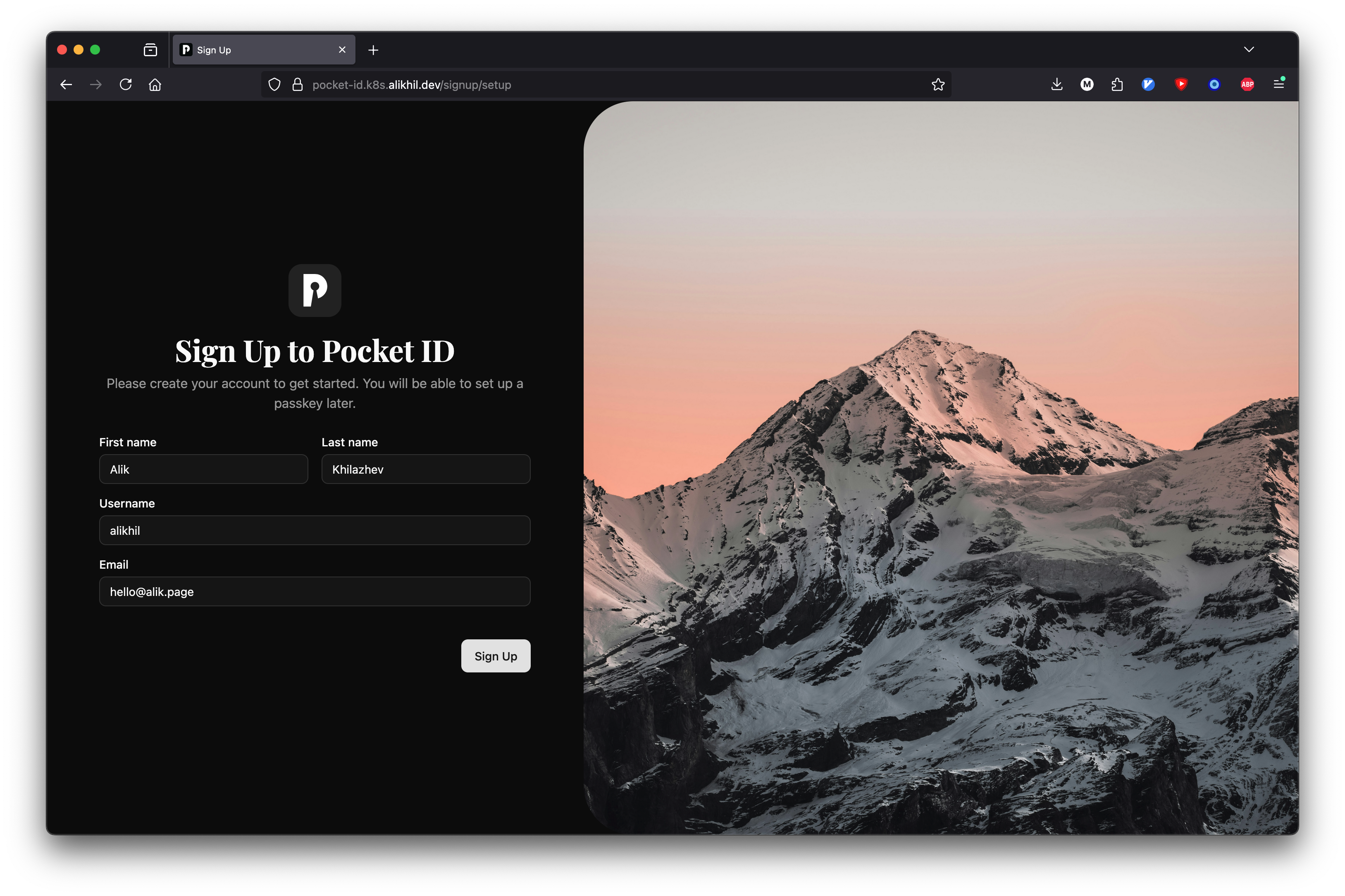 Initial setup page