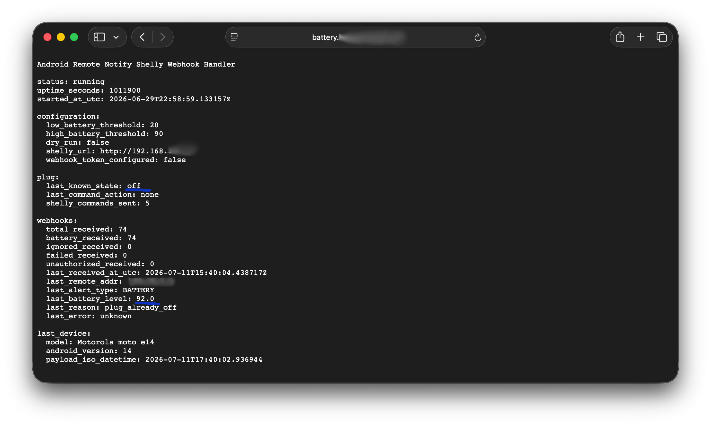 Webhook handler status